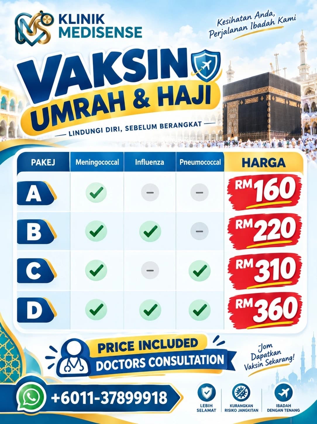 Klinik Medisense Umrah and Haji vaccine packages A to D